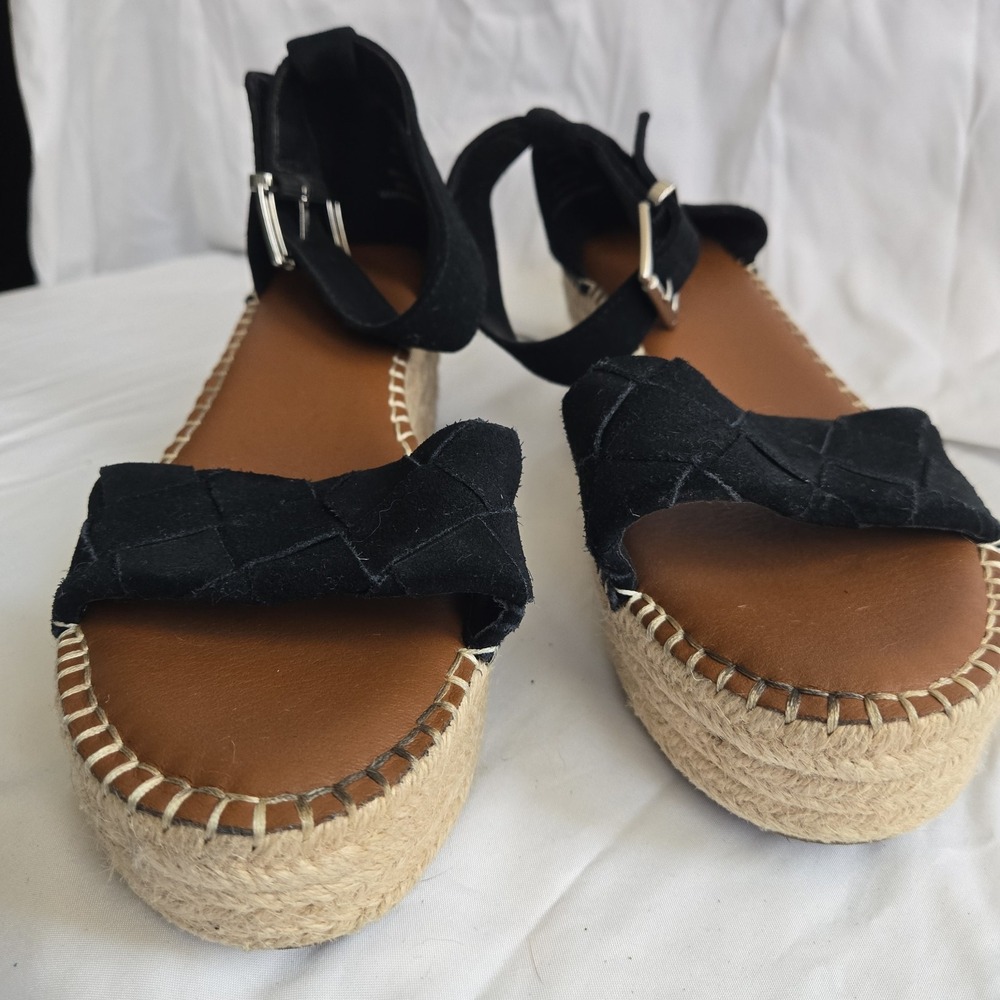 Michael Shannon Bridgette Black Suede Espadrille Wedge Sandals Ankle Strap 8 - Picture 6 of 6